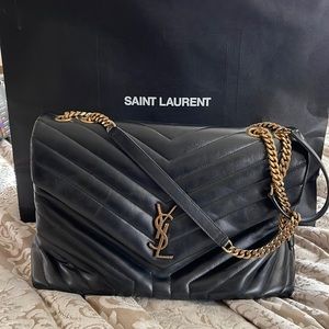 Saint Laurent large black leather LouLou Handbag